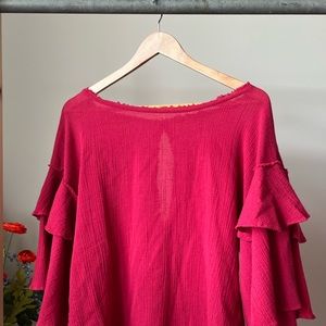 Free People S Deep Pink 3/4 Sleeve Top